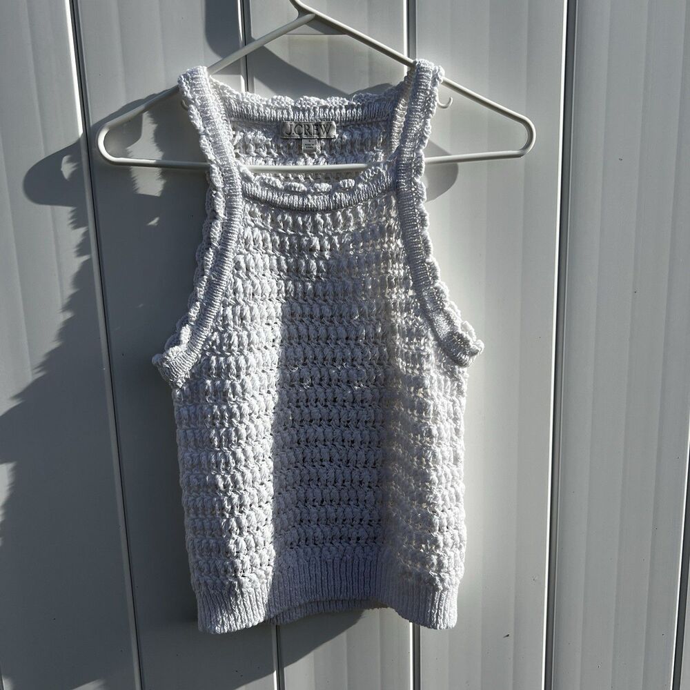 J. Crew White Crochet Halter Knit Tank Coastal Vacation Fisherman Preppy Sz S